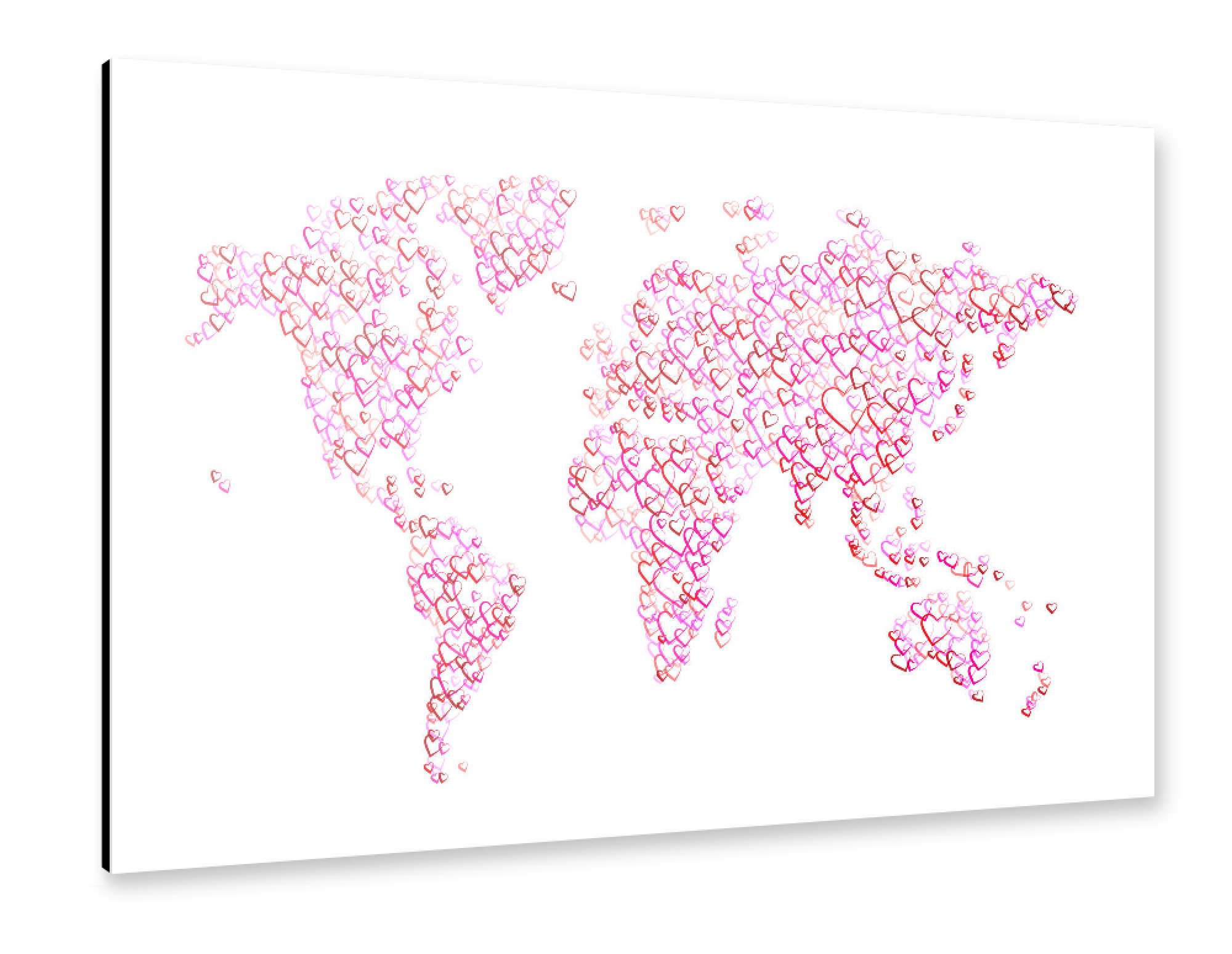 Alu-Dibond "World Map of Hearts Red and Pink" 30x20 cm artboxONE
