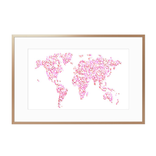 World Map of Hearts Red and Pink