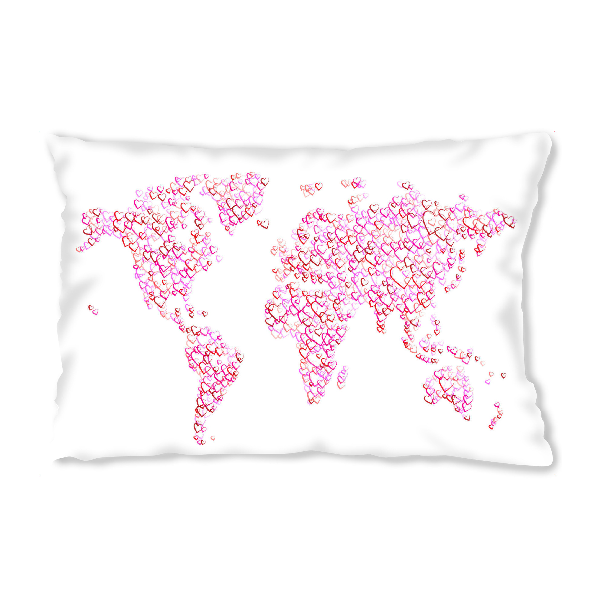 Design-Kissen "World Map of Hearts Red and Pink" artboxONE - Reise,Liebe,Kartografie - Weltkarte,Weltkarte,Liebe,Liebe,Herzen,Herz,Herzen