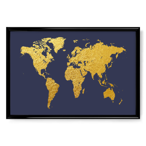 World Map Gold on Blue