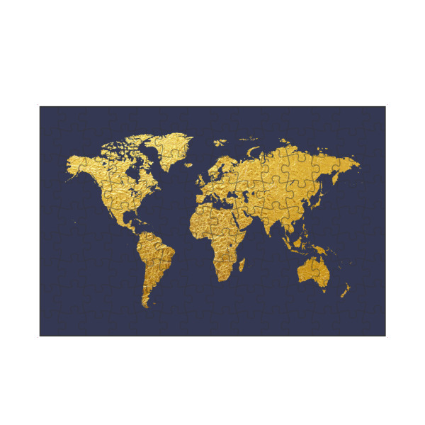 artboxONE Puzzle "World Map Gold on Blue" artboxONE - Kartografie - World map,Weltkarte,Gold,Foil,Gold leaf - Bild world map