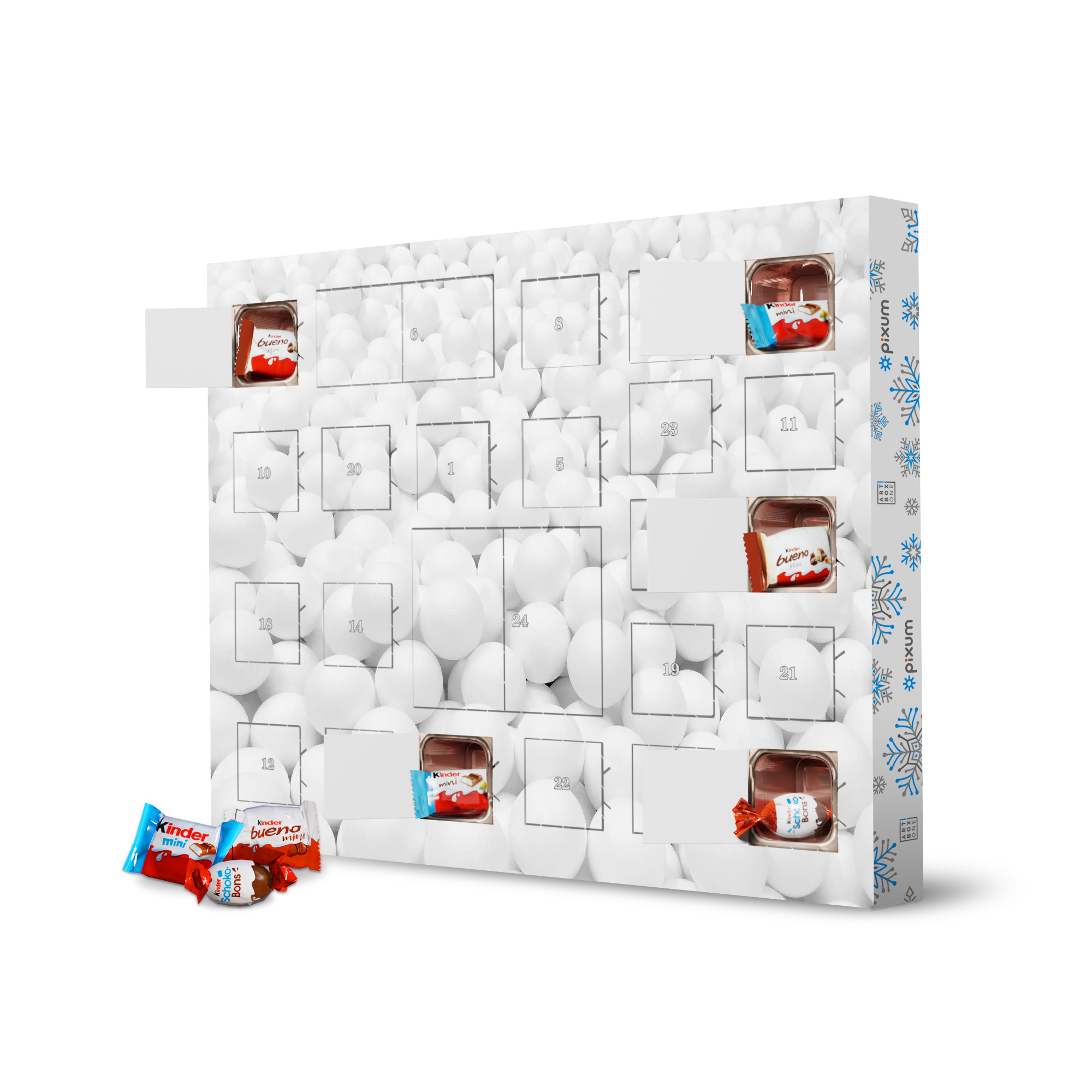 Adventskalender XXL mit Produkten von Kinder White Balls artboxONE Adventskalender Abstrakt