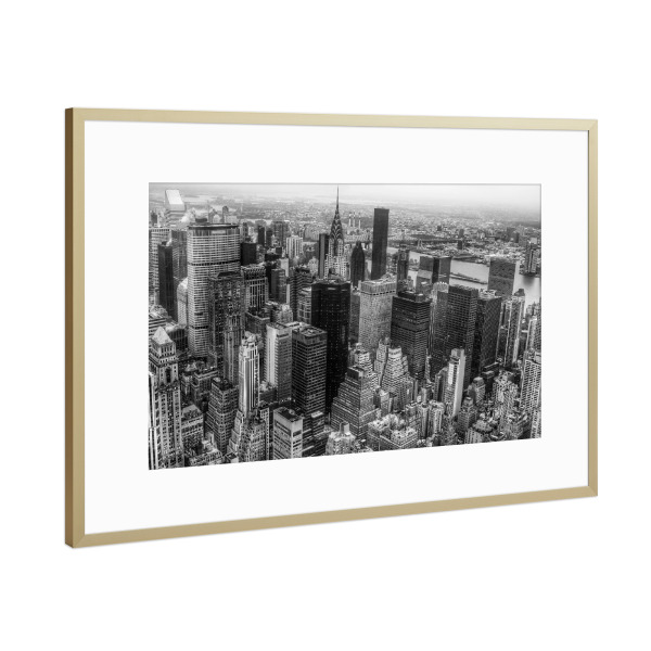 Poster mit Rahmen Gold "NYC NEW YORK MANHATTAN" artboxONE - Städte,Schwarzweiß,Architektur