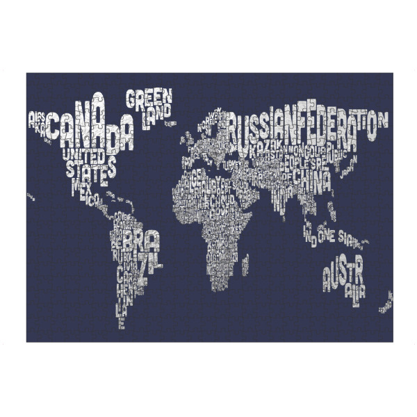 Puzzle Ravensburger "World Text Map Silver on Blue" artboxONE - Typografie,Reise,Kartografie