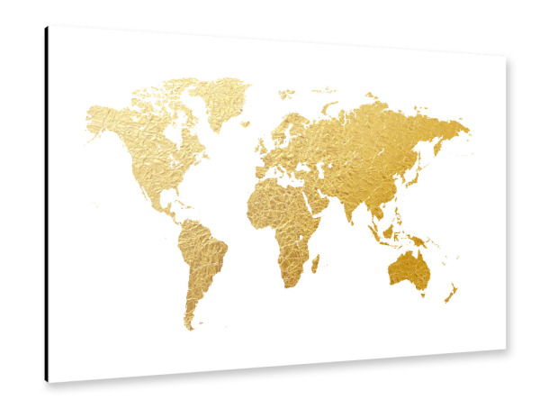 Alu-Dibond "World Map Gold" 30x20 cm artboxONE