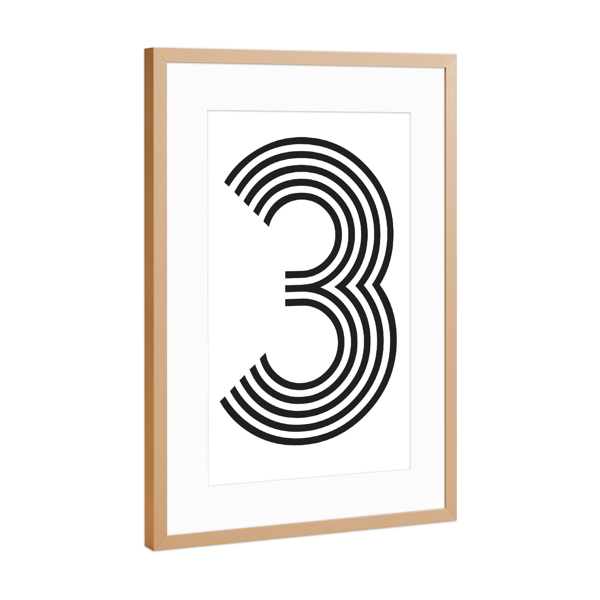 Poster mit Rahmen Kupfer "3" artboxONE - Typografie,Schwarzweiß,Geometrie