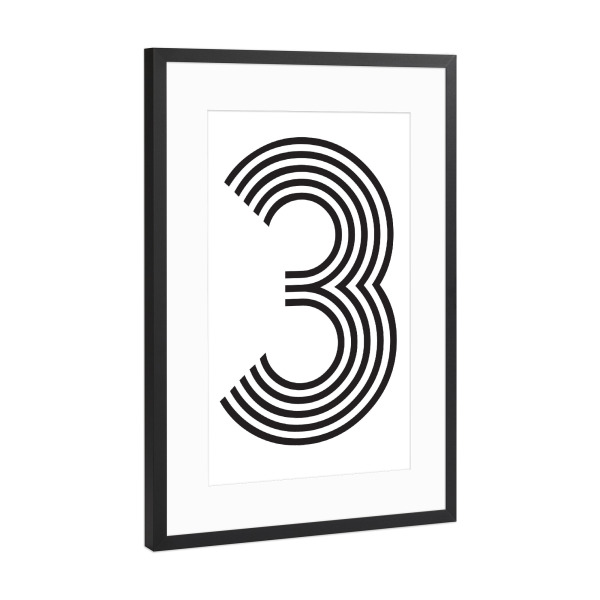 Poster mit Rahmen Schwarz (Metallic) "3" artboxONE - Typografie,Schwarzweiß,Geometrie
