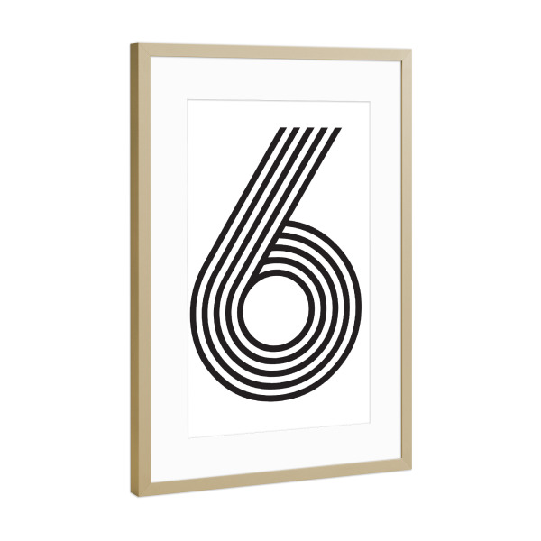 Poster mit Rahmen Gold "6" artboxONE - Typografie,Schwarzweiß,Geometrie
