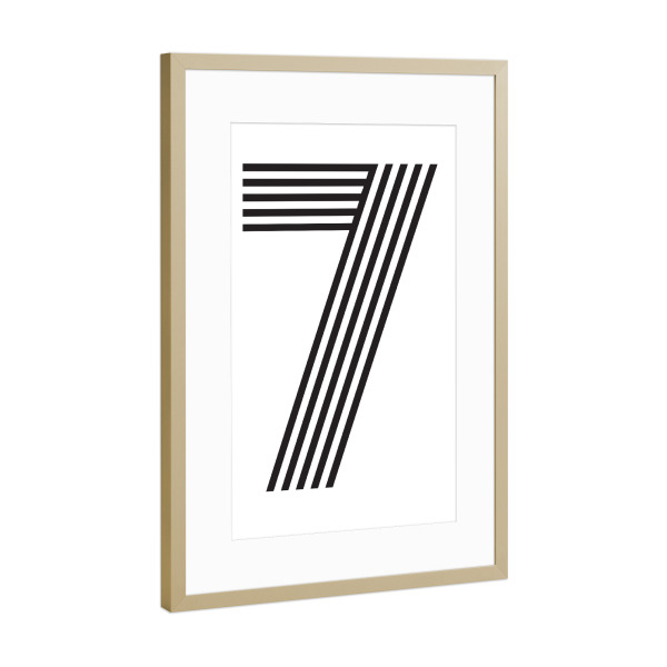 Poster mit Rahmen Gold "7" artboxONE - Typografie,Schwarzweiß,Geometrie