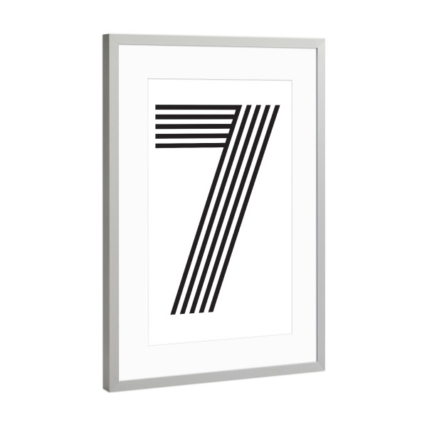 Poster mit Rahmen Silber "7" artboxONE - Typografie,Schwarzweiß,Geometrie