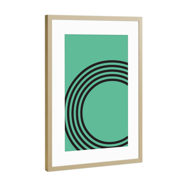 Poster mit Rahmen Gold "Rounded-Lightblue" artboxONE - Abstrakt,Geometrie - Blau,Kreis,Rund,Glühbirne,Licht,Grün,Geometrie,Kreis