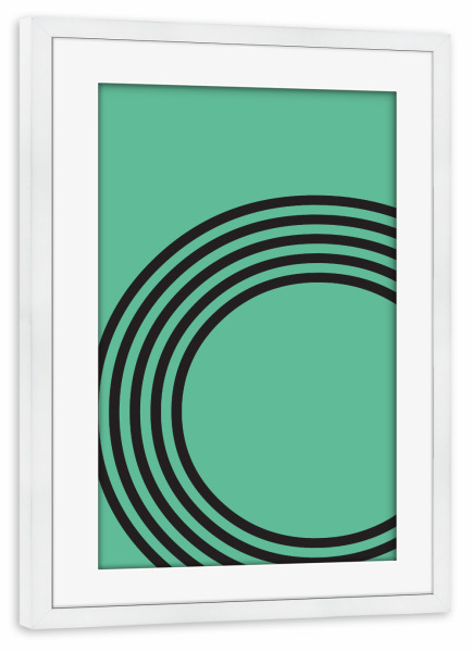 Poster mit Rahmen weiß "Rounded-Lightblue" artboxONE - Abstrakt,Geometrie - Blau,Kreis,Rund,Glühbirne,Licht,Grün,Geometrie,Kreis