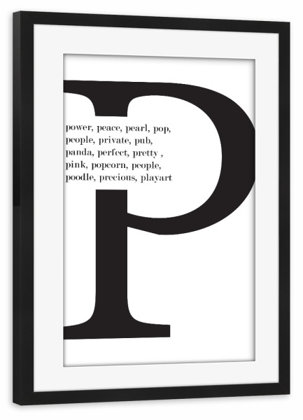 Poster mit Rahmen schwarz "P Words" artboxONE - Typografie,Schwarzweiß