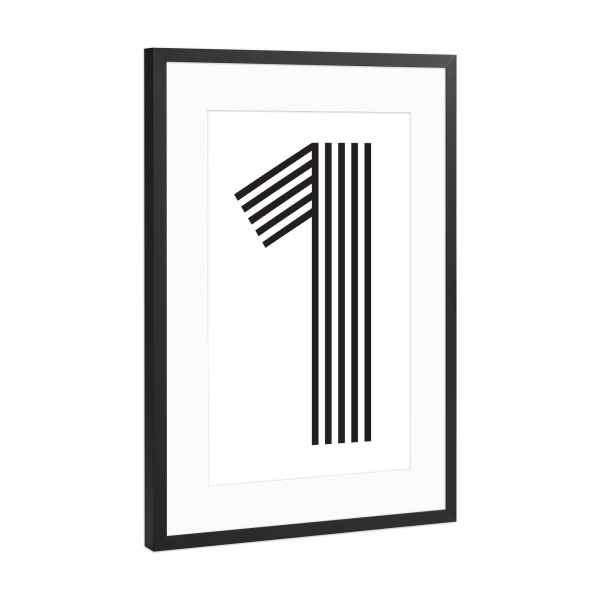 Poster mit Rahmen Schwarz (Metallic) "1" artboxONE - Typografie,Schwarzweiß,Geometrie