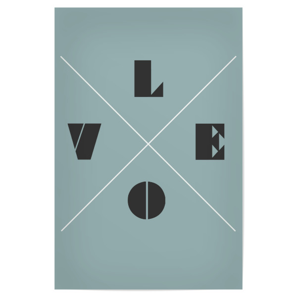 Poster "Love Blue" artboxONE - Typografie,Geometrie - Liebe,Blau,Typo,Liebe,Niedlich,Linien,Geometrie,Alte schule