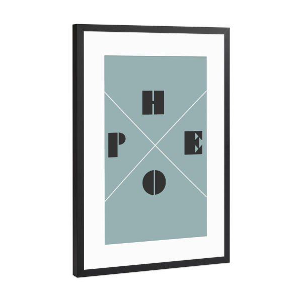 Poster mit Rahmen Schwarz (Metallic) "Hope Blue" artboxONE - Typografie,Geometrie