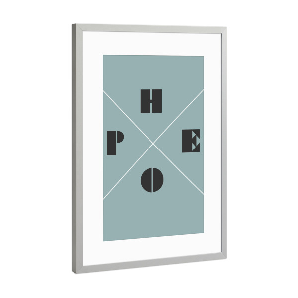 Poster mit Rahmen Silber "Hope Blue" artboxONE - Typografie,Geometrie