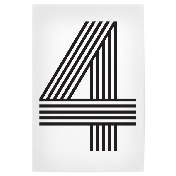 Poster "4" artboxONE - Typografie,Schwarzweiß,Geometrie - 4,Number,Nummer,Zahl,Lines,Curves,Form,Geometrie,Nice,Design,Black and white,Schwarzweiss