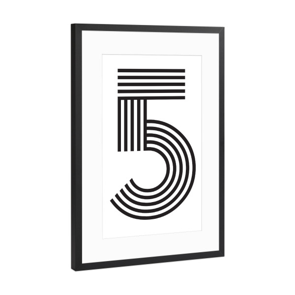 Poster mit Rahmen Schwarz (Metallic) "5" artboxONE - Typografie,Schwarzweiß,Geometrie