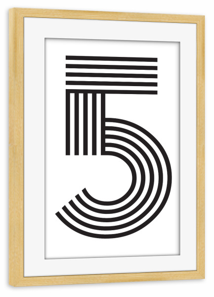 Poster mit Rahmen kiefer "5" artboxONE - Typografie,Schwarzweiß,Geometrie