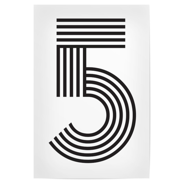 Poster 30x20 cm "5" artboxONE - Typografie,Schwarzweiß,Geometrie