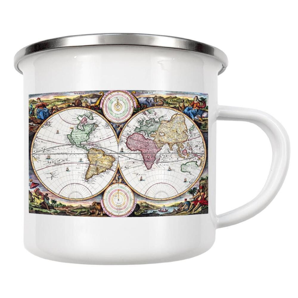 Emaille Tasse "Karte der Welt-b" artboxONE - Reise,Kartografie - Karte,Plan,Jahrgang,Antik,Retro,Alt,Karten,Karte der welt,Illustration