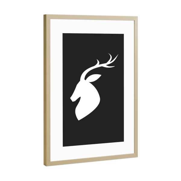 Poster mit Rahmen Gold "Deer 2" artboxONE - Tiere,Schwarzweiß,Fiktion