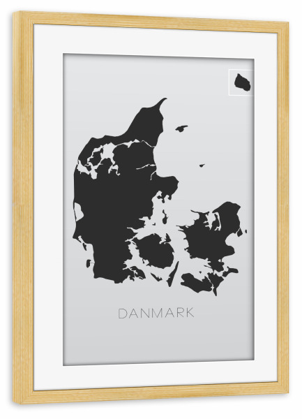 Poster mit Rahmen kiefer "Danmark" artboxONE - Typografie,Reise,Schwarzweiß,Reise / Länder