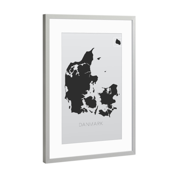Poster mit Rahmen Silber "Danmark" artboxONE - Typografie,Reise,Schwarzweiß,Reise / Länder