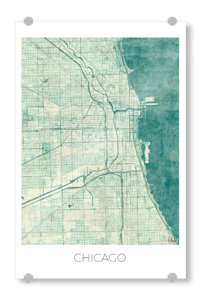 Acrylglasbild "Chicago, USA" artboxONE - Städte,Architektur,Städte / Chicago,Kartografie - Karte,Stadt,Straße,Plakat,Plan,Map,Street,Chicago,Usa