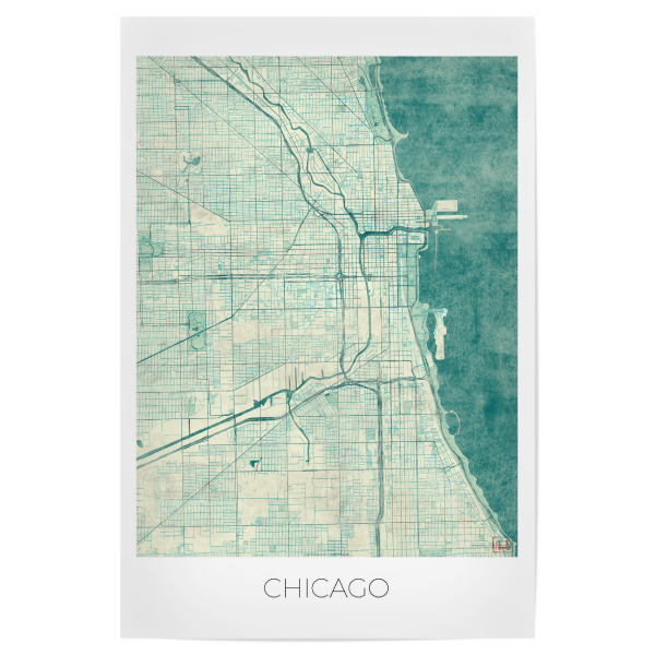Poster 30x20 cm "Chicago, USA" artboxONE - Städte,Architektur,Städte / Chicago,Kartografie - Karte,Stadt,Straße,Plakat,Plan,Map,Street,Chicago,Usa