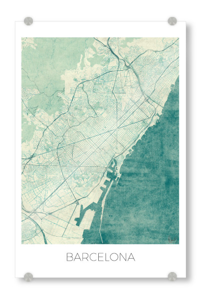Acrylglasbild "Barcelona, Spanien" artboxONE - Städte,Städte / Barcelona,Kartografie - Karte,Stadt,Straße,Plakat,Plan,Map,Street,Barcelona,Spanien