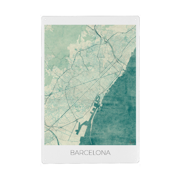 Metall Poster "Barcelona, Spanien" artboxONE - Städte,Städte / Barcelona,Kartografie - Karte,Stadt,Straße,Plakat,Plan,Map,Street,Barcelona,Spanien