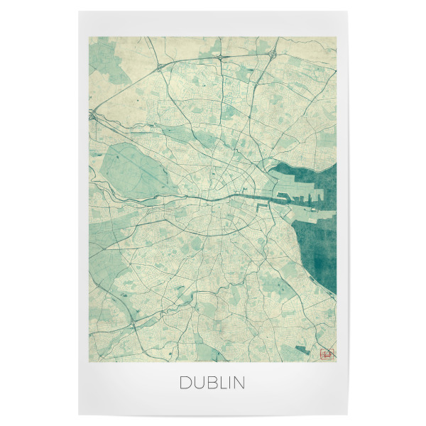Poster 30x20 cm "Dublin, Irland" artboxONE - Städte,Kartografie - Dublin,Irland,Karte,Stadt,Straße,Plakat,Plan,Map,Street
