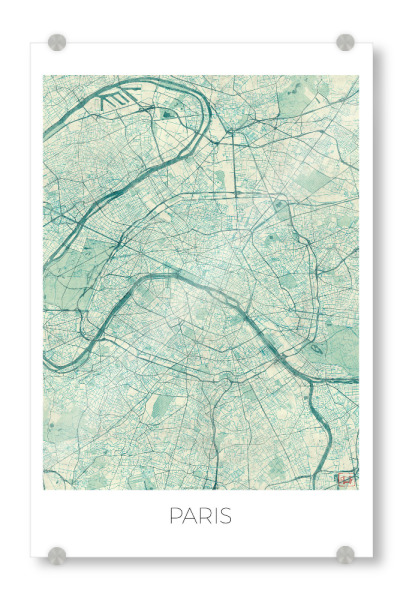 Acrylglasbild "Paris, Frankreich" artboxONE - Städte,Städte / Paris,Kartografie - Paris,Frankreich,Karte,Stadt,Straße,Plakat,Plan,Map,Street