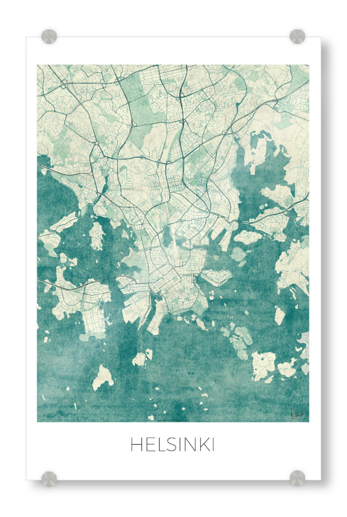Acrylglasbild "Helsinki, Finnland" artboxONE - Städte,Kartografie - Helsinki,Finnland,Karte,Stadt,Straße,Plakat,Plan,Map,Street