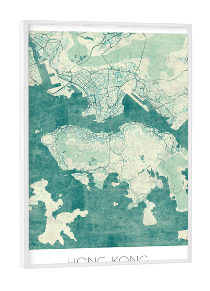 Poster mit weißem Rahmen "Hongkong" artboxONE - Städte,Kartografie - Hongkong,Karte,Stadt,Straße,Plakat,Plan,Map,Street