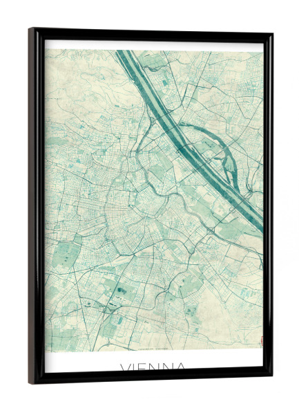 Poster mit schwarzem Rahmen "Vienna, Österreich" artboxONE - Städte,Städte / Wien,Kartografie
