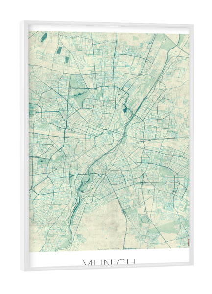 Poster mit weißem Rahmen "Munich, Deutschland" artboxONE - Städte / München,Kartografie