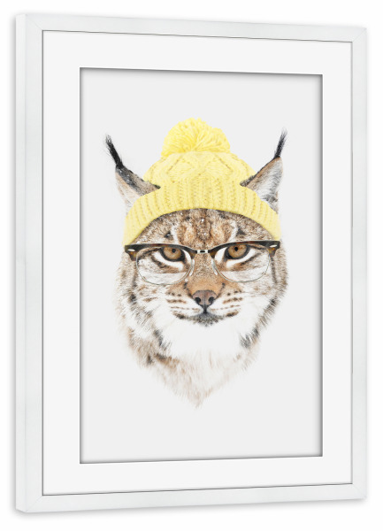 Poster mit Rahmen weiß "It's pretty cold outside 2" artboxONE - Tiere - Katze,Hipster