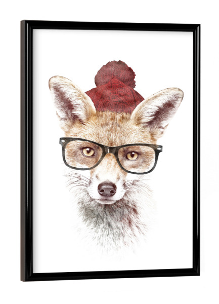 Poster mit schwarzem Rahmen "It's pretty cold outside" artboxONE - Tiere - Fuchs,Hipster
