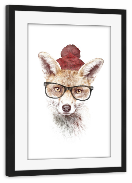 Poster mit Rahmen schwarz "It's pretty cold outside" artboxONE - Tiere - Fuchs,Hipster