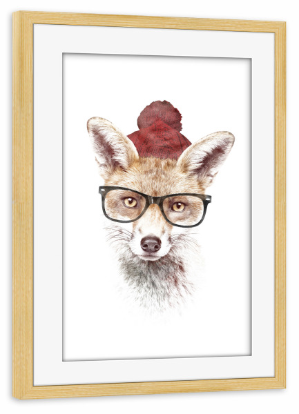 Poster mit Rahmen kiefer "It's pretty cold outside" artboxONE - Tiere - Fuchs,Hipster