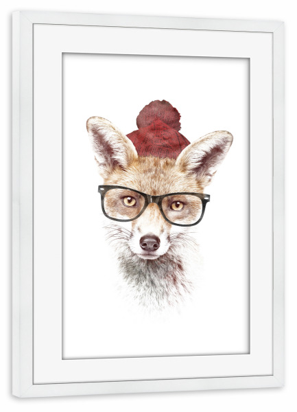 Poster mit Rahmen weiß "It's pretty cold outside" artboxONE - Tiere - Fuchs,Hipster