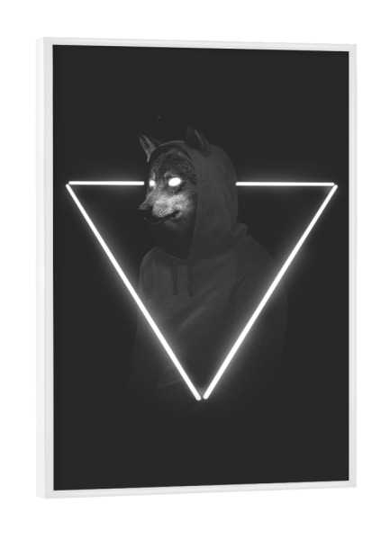 Poster mit weißem Rahmen "It's me inside me" artboxONE - Tiere,Schwarzweiß - Wolf,Hoodie,Triangle