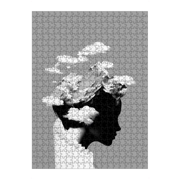 Puzzle Ravensburger "It's a cloudy day" artboxONE - Schwarzweiß,Fashion - Mädchen,Wolke,Doppelbelichtung,Berg - Bild Mädchen