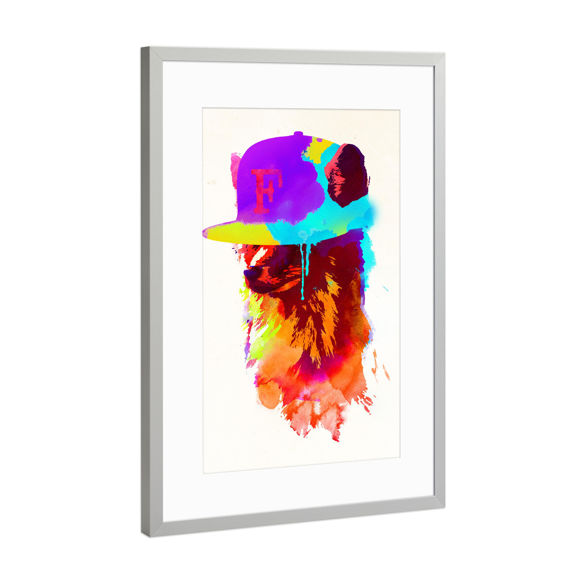 Poster mit Rahmen Silber "Foxeys favourite cap" artboxONE - Tiere - Fox,Snapback,Cap