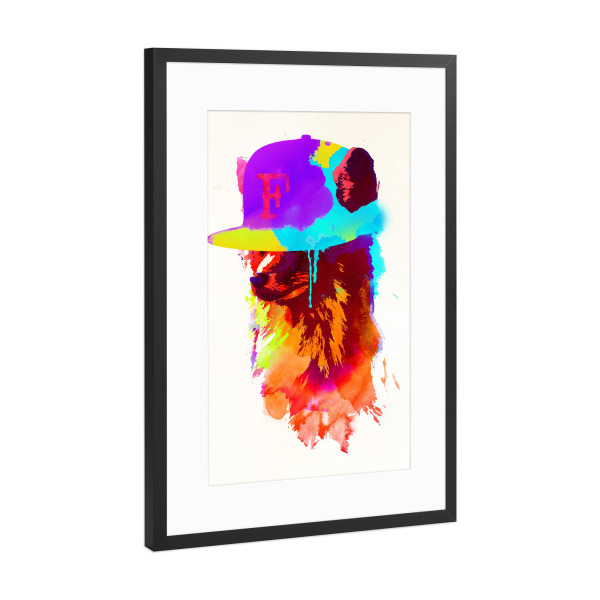 Poster mit Rahmen Schwarz (Metallic) "Foxeys favourite cap" artboxONE - Tiere - Fox,Snapback,Cap