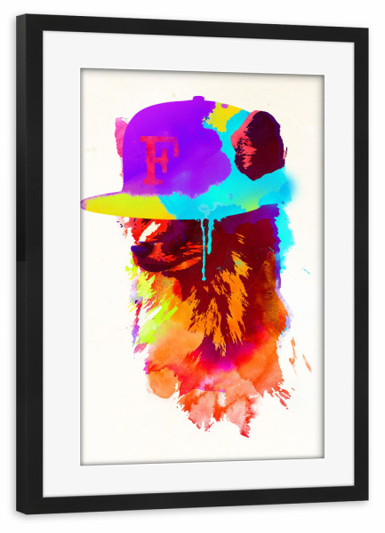 Poster mit Rahmen schwarz "Foxeys favourite cap" artboxONE - Tiere - Fox,Snapback,Cap