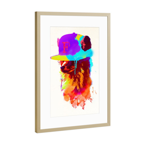 Poster mit Rahmen Gold "Foxeys favourite cap" artboxONE - Tiere - Fox,Snapback,Cap